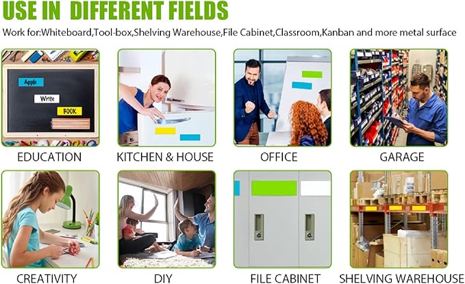 Dry Erase Magnetic Labels (1x3,Pack of 60),Write On Magnets Sticker,Real Waterproof/Reusable for Classroom&Office&Cabinet&whiteboard&Fridge&More (White)