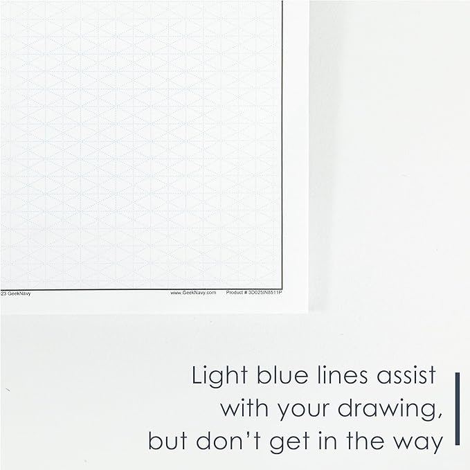 11" x 17" Isometric Graph Paper 50 Sheets Landscape - 0.25" Grid, Non-photo Blue, High Brightness, Drafting, Engineering, Art, 3D Design (3-Pack)
