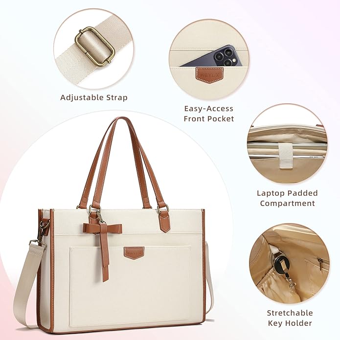 Keyli 3 PCS Laptop Bag for Women Canvas Tote Bags 15.6 inch Large Capacity Shoulder Handbag Lightweight Briefcase Purses