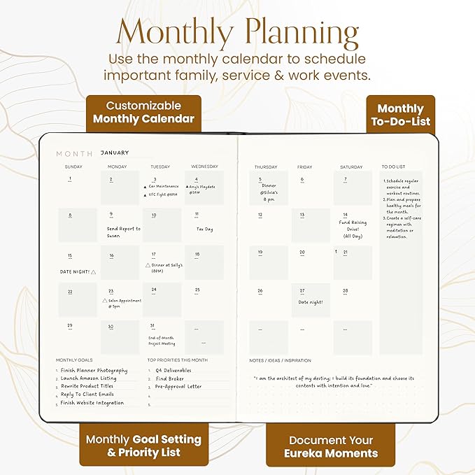 2025 Planner, Daily Journal & Gratitude Journal All-In-One with To Do List, Self Care Prompts & Habit Tracker - 5 x 8 - Orange