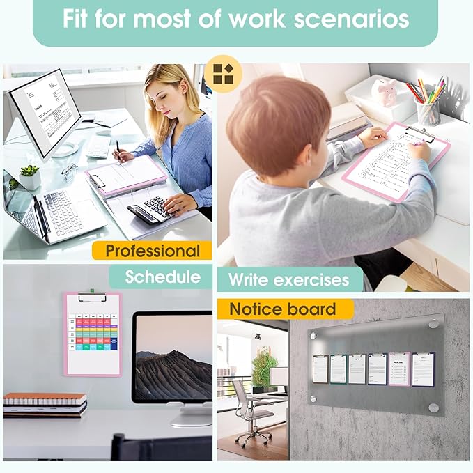 Plastic Clipboards 2 Pack, A4 Teal Clip Board 8.5x11 for Classroom, Students, Kid, Woman, Size 9" x 12.5" with Low Profile Clip, Office & School Supply