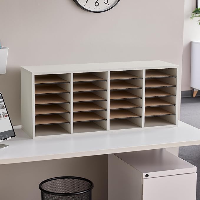 Safco Products Wood Adjustable Literature Organizer, 24 Compartment, 9423GR, Gray, Durable Construction, Removable Shelves, Stackable,16.4"x39.4"x11.8"