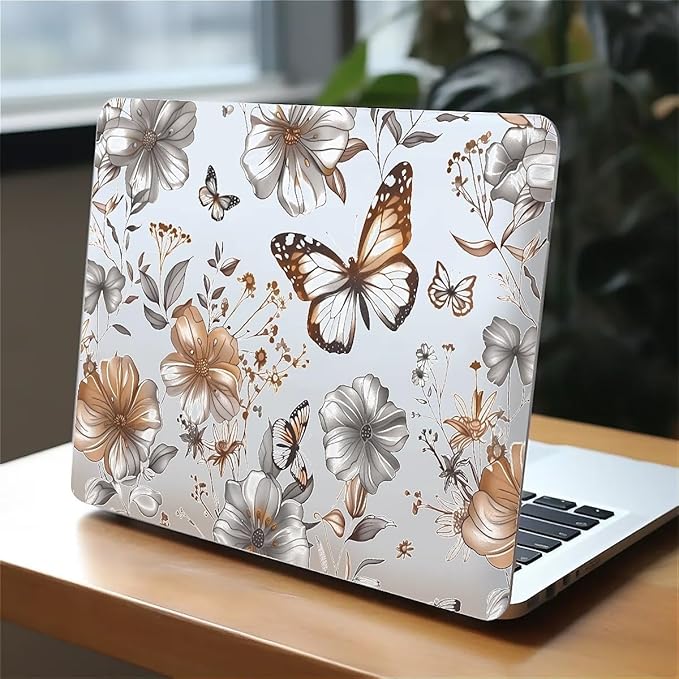 Compatible with 13.3 Inch MacBook Retina A1425/A1502, Gold Flowers Butterfly Hard Plastic Shell Cover Case