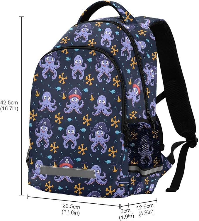 MNSRUU Laptop Backpack with Chest Strap, Octopus School Backpack, Travel Hiking Backpack for Boys Girls Teen Adult, Rucksack, Knapsack