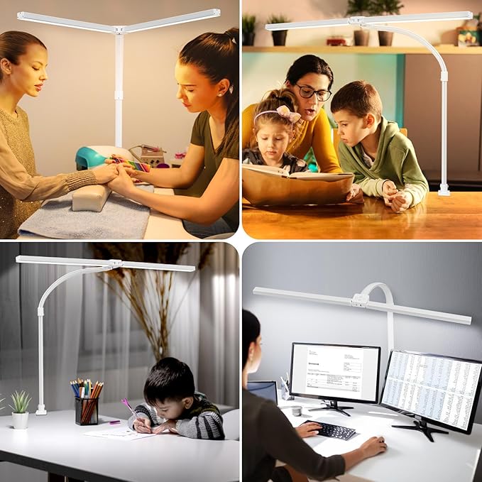 Double Head LED Desk Lamp with Remote Control Tall Desk Lamps for Home Office 24W Brightest Computer Desk Light Office Lamp for Workbench Drafting Architect Study Reading with Anti-Glare Cover