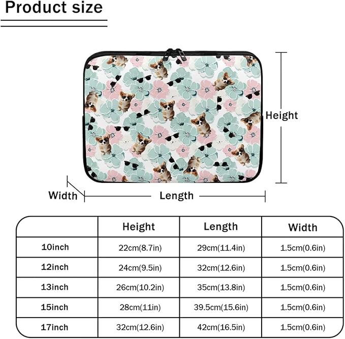 Corgi Dog Printed Computer Bags for Laptops for Women Men, Shockproof 13 Inch Laptop Case Bag Floral Print Messenger Bag with Zipper, Laptop Case Computer Carrying Cover Easy to Carry