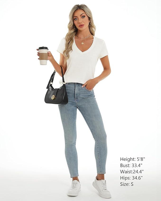 Stelle Womens T Shirts Short Sleeve V Neck Basic Tee Casual Loose Fit Tops Lightweight Soft Summer Outfits Clothes