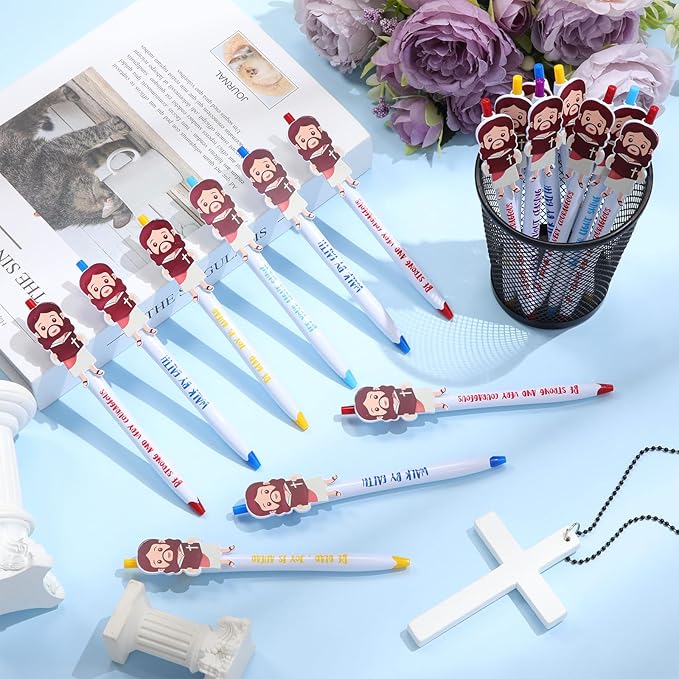 48 Pcs Christian Jesus Pens Bible Verse Pens for Kids Cute Jesus Ballpoint Pens with Inspirational Quotes Sunday Religious Pens for Classroom Prizes Church Christmas Easter Gift