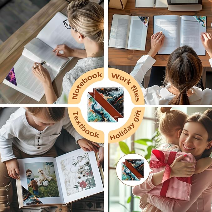 4 Pieces Leather Bookmarks, Cute Book Accessories for Reading Lovers, Page Markers for Women Men Kids Students Teachers Retirement Birthday Gift (Marble Print)