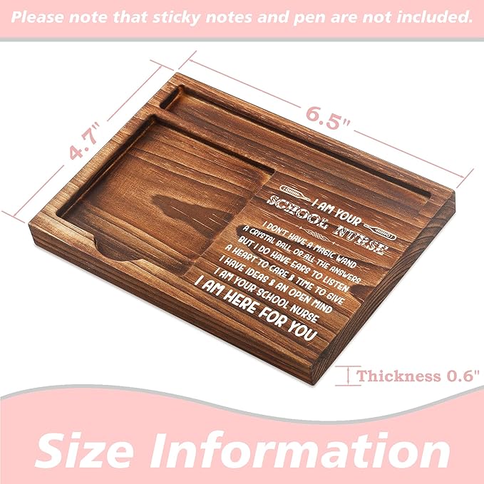 School Nurse Sticky Note Holder Wooden Notepad & Pen Holder 6.5" x 4.7" Sticky Note Pad Holder Dispenser for Desk School Nurse Work Gifts, NPA188