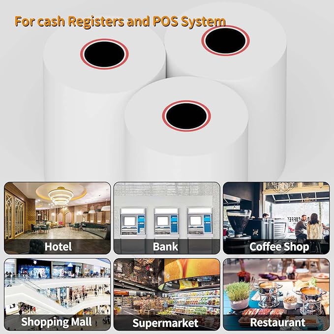 (10 Rolls) 2 1/4 x 50 Thermal Paper Receipt Rolls Premium Quality Paper fits all Credit Card Terminals BPA Free