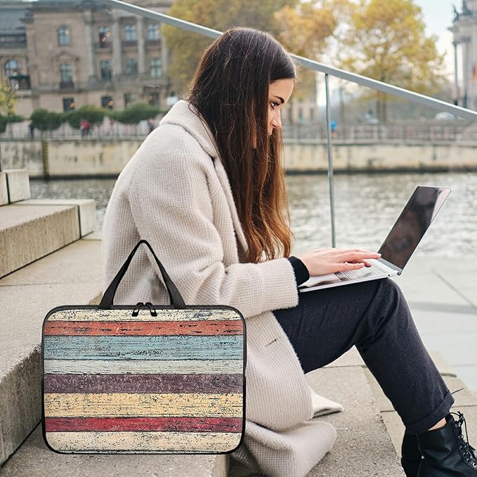 Universal Laptop Sleeve Tablet Case 12 inch, Retro Wood Slim Carrying Case Durable Handbag Travel Laptop Bag for Surface Pro 9 8 7/Laptop Go 2 3, MacBook Air 11/12