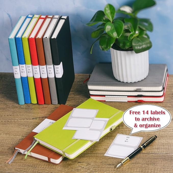 MALEDEN 7 Pack Lined Journal Notebook, Hardcover PU Leather Notebook for Men Women, 100 GSM Thick Numbered Pages with Index Content, Inner Pockets, Bookmarks, A5 Ruled Writing Journal Bulk (Red)
