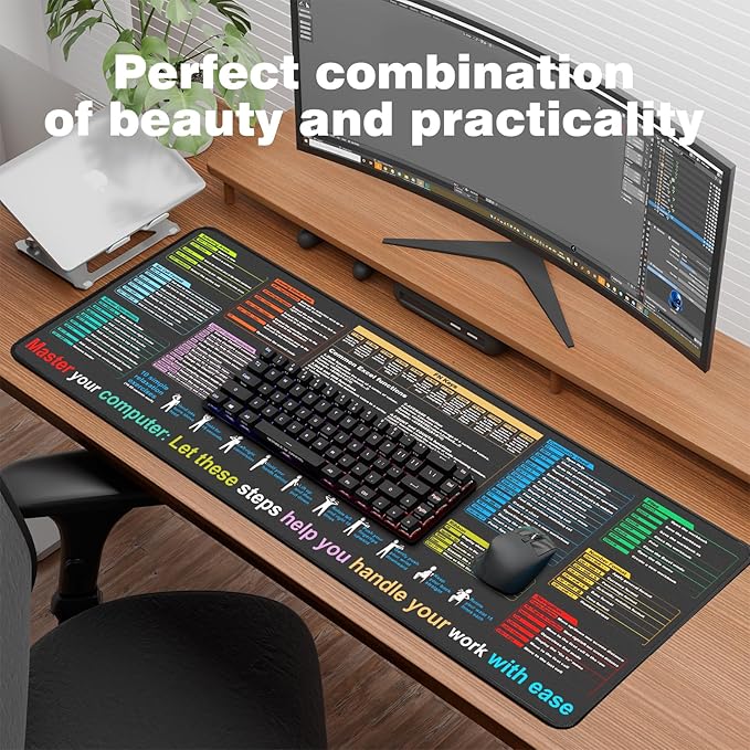 Waterproof Mouse pad—Excel Cheat Sheet Desk pad—Contains 9 major Excel function module and common functions—Large XXL (35.45" x 15.75")|Mousepad for Keyboard and Mouse|Computer mat with excel Shortcut