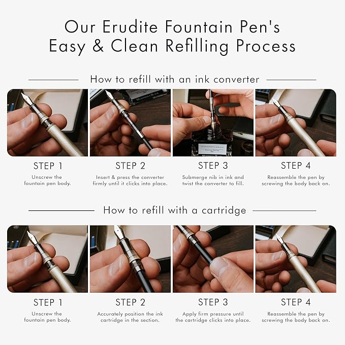 Wordsworth & Black Extra Fine Nib Fountain Pen Set Includes 24 Ink Cartridges and Piston Converter, Gift Box, Journal, Calligraphy, Gold Black
