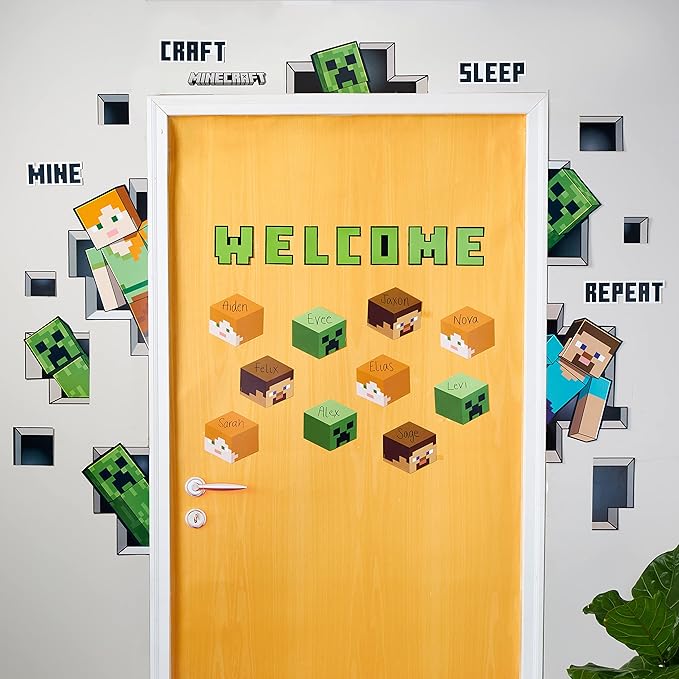 Eureka Minecraft Paper Cut-Out Classroom Decorations for Teachers, 36 Pieces