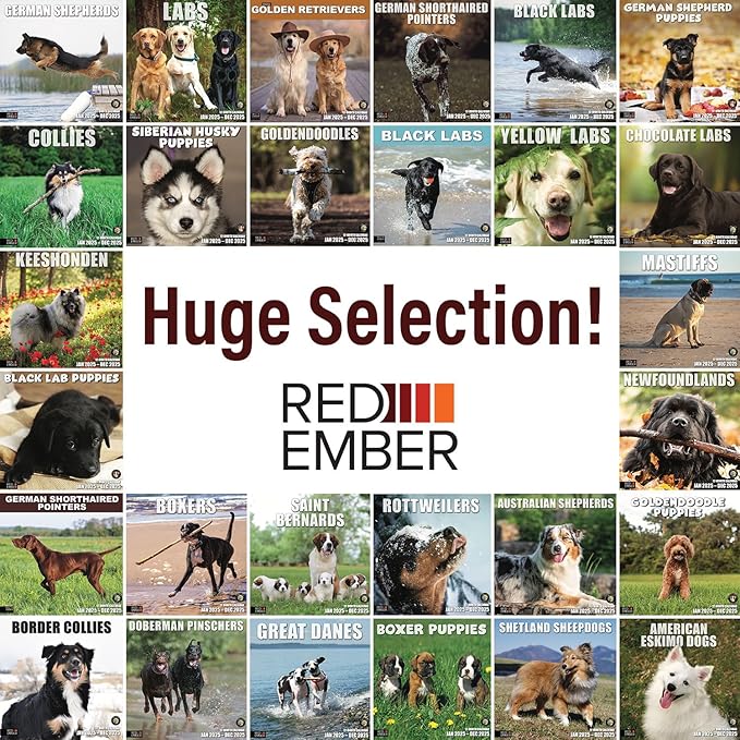 RED EMBER German Shepherds 2025 Wall Calendar 12 Month | 12" x 24" Open | Thick & Sturdy Paper | Giftable | Calendar 2025