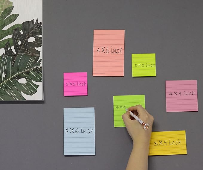 8 Pads Lined Sticky Notes 4x4 in Post, 8 Colors Self Sticky Notes Pad Its, Bright Stickies Colorful Big Square Sticky Notes for Office, Home, School, Meeting, 50 Sheets/Pad