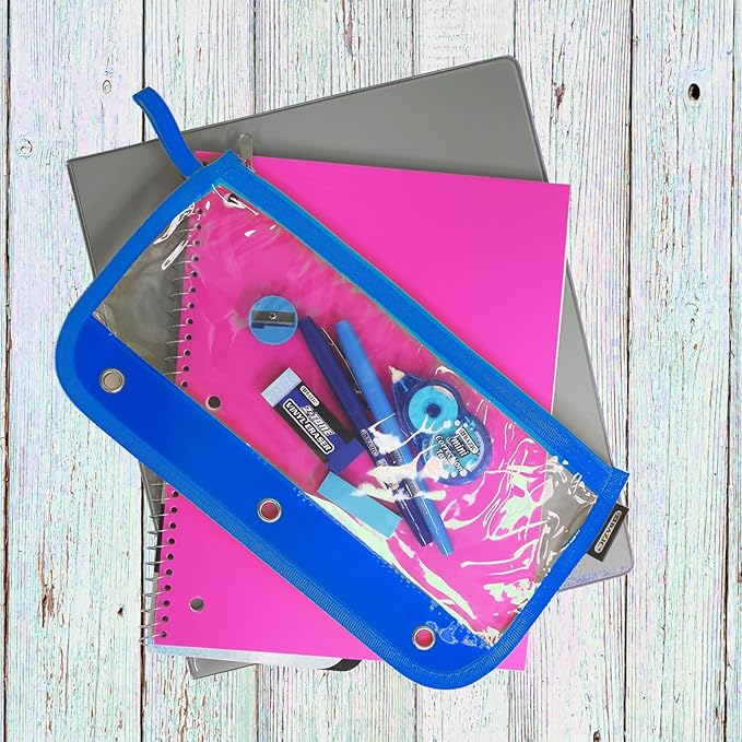 BAZIC Pencil Pouch 3 Ring Binder Pouch w/Rivet Enforced Rings Holes, 11.5"x6.5" Clear Color, Zipper Pouches Case Cosmetic Bag, 24-Pack