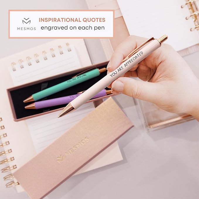 MESMOS 3pc Fancy Pen Set for Women, Thank You Gifts for Women, Stocking Stuffers, Teacher Christmas Gifts for Women, Boss Lady Office Gifts for Coworkers, Teacher Pens, Employee Appreciation Gifts