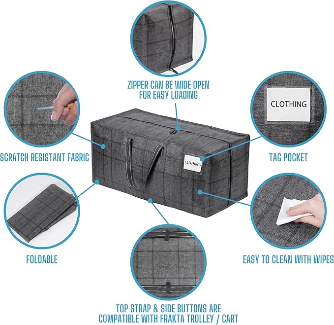 VENO 2 Pack Moving Bags w/Backpack Straps, Moving Boxes & Storage Bins Alternative, Packing Supplies, Camping Accessories Totes for Storage, Dorm Room Essentials Storage Bags (Windowpane, 2 Pack)
