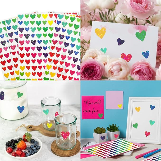 Shiny Heart Shaped Stickers,Self Adhesive for Scrapbooking/Kid DIY Arts Crafts/Reward Stickers Teachers Stickers(Multicolored)