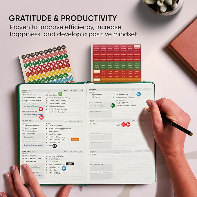 PRODUCTIVITY STORE Pro - Dated, 2025 Planner, 5.8” x 8.3” - The #1 Productivity Planner to Achieve Your 2025 Goals - Planner 2025-2026 - Green - A5