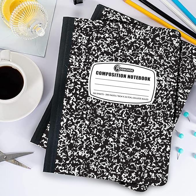 50 Pack Bulk Composition Notebooks College Ruled, 200 Pages (100 Sheets), 9-3/4 x 7-1/2, Black Marble Hard Cover, Bulk School Supplies, Bulk Notebooks for School, Bulk College Ruled Notebook
