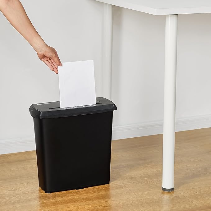 Amazon Basics 8-Sheet Strip Cut Paper, CD, and Credit Card Shredder, 3.4 gallons, Black