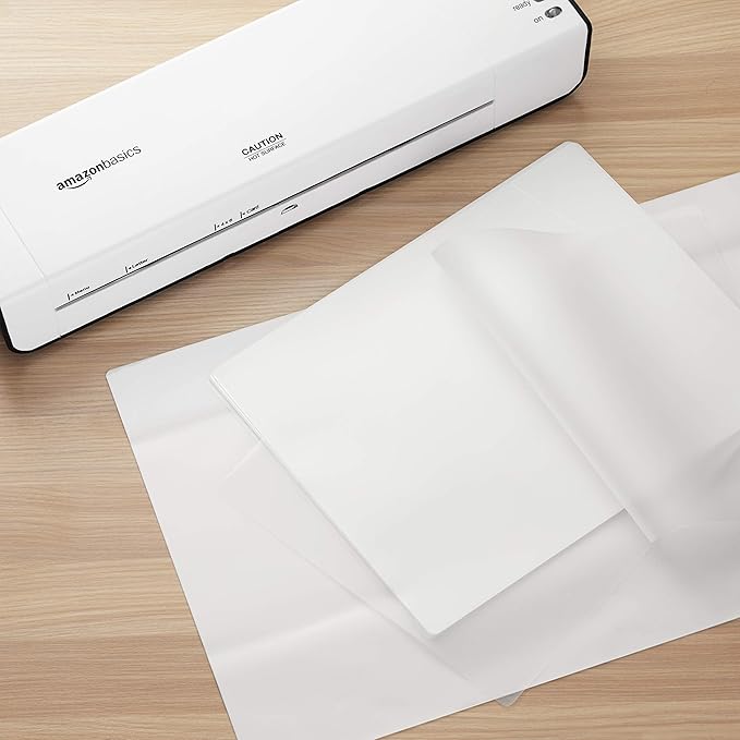 Amazon Basics Clear Thermal Laminating Plastic Paper Laminator Sheets - 11.5 x 9.0-Inch, 100-Pack, 3 mil