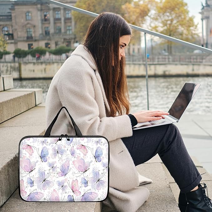 Laptop Sleeve Case Bag 13 inch, Pink Purple Butterfly Slim Carrying Case Durable Handbag Travel Laptop Bag for 13 inch MacBook Air M3/M2/Pro M2/ 13" iPad Pro/Air M4/M2 2024