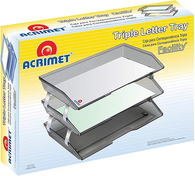 Acrimet 3 Tier Side Load Letter Tray Facility, Desktop File Organizer, A4 Letter Size Paper Organizer, Minimalist Storage Solution Paper Tray for Office, Home, Classroom (Plastic, Clear Smoke Color)
