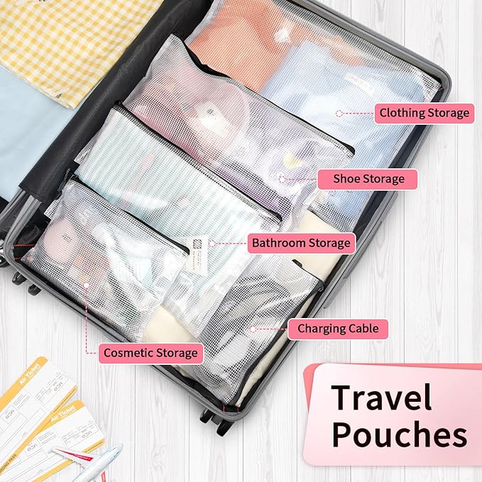 Umriox Mesh Zipper Pouch Puzzle Bags, 13.0x9.0 in (Black, 12 Packs), Letter Size A4 Size Zipper Bags for Office Supplies Travel Accessories