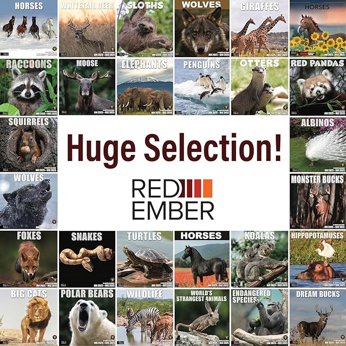RED EMBER Whitetail Deer 2025 Wall Calendar 12 Month | 12" x 24" Open | Thick & Sturdy Paper | Giftable | Calendar 2025