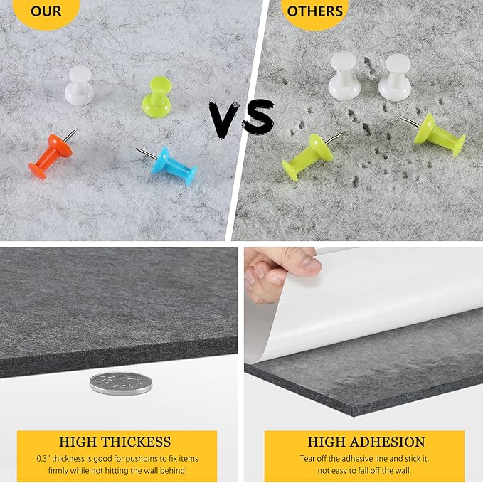 12" Large Bulletin Board with 30 Push Pins, Pack of 8 Hexagon Felt Pin Board Notice Boards for Home Office, Felt Wall Tiles for Photos Memos