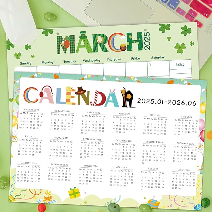 GuassLee Desk Calendar 2025, Monthly Calendar 2025, 18-Month School Year Calendar, 2025 Jan - 2026 Jun, 17"x11.5" Large Desk Planner with Corner Protectors, Ample Blocks & Notes for Home Office