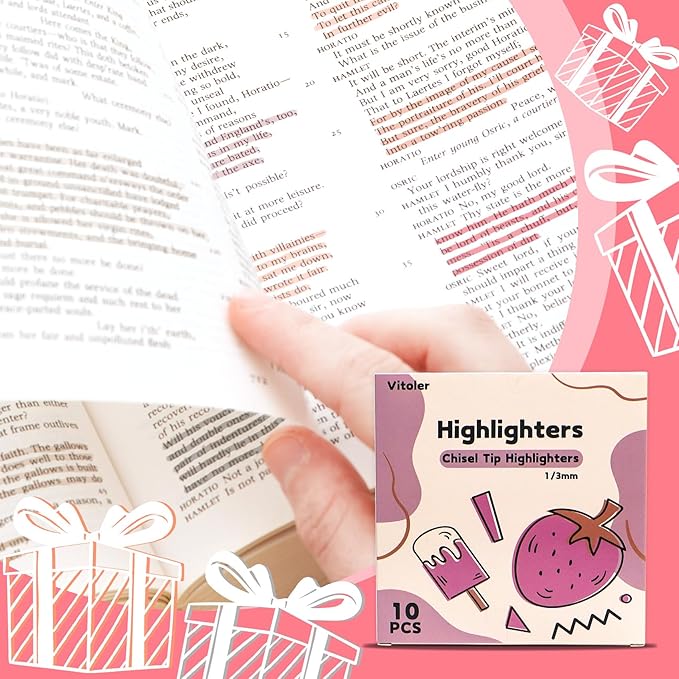 Vitoler Highlighters Assorted Colors,10pcs Cute Pastel Highlighters Multicolor Highlighters for Aesthetic Office School Supplies