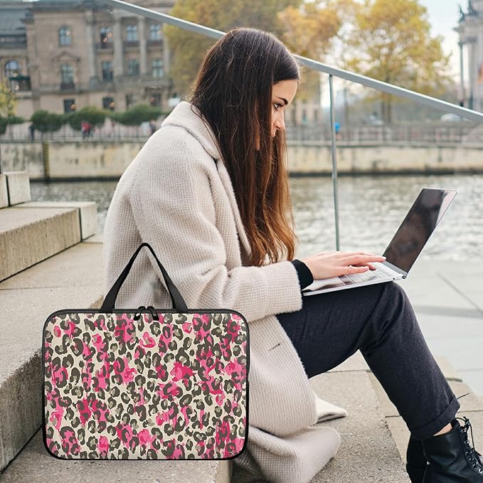 Laptop Sleeve Case Bag 13 inch, Pink Leopard Slim Carrying Case Durable Handbag Travel Laptop Bag for 13 inch MacBook Air M3/M2/Pro M2/ 13" iPad Pro/Air M4/M2 2024