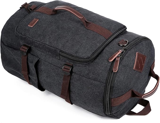 BAOSHA Canvas Weekender Travel Duffel Backpack Hybrid Hiking Rucksack Laptop Backpack for Outdoor Sports Gym HB-26(Black)