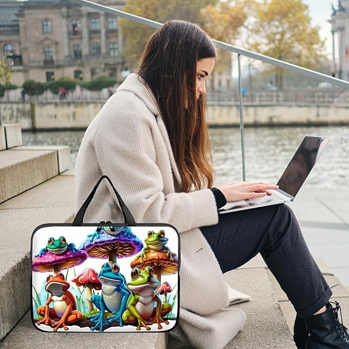 Universal Laptop Sleeve Tablet Case 12 inch, Color Frog Mushrooms Slim Carrying Case Durable Handbag Travel Laptop Bag for Surface Pro 9 8 7/Laptop Go 2 3, MacBook Air 11/12
