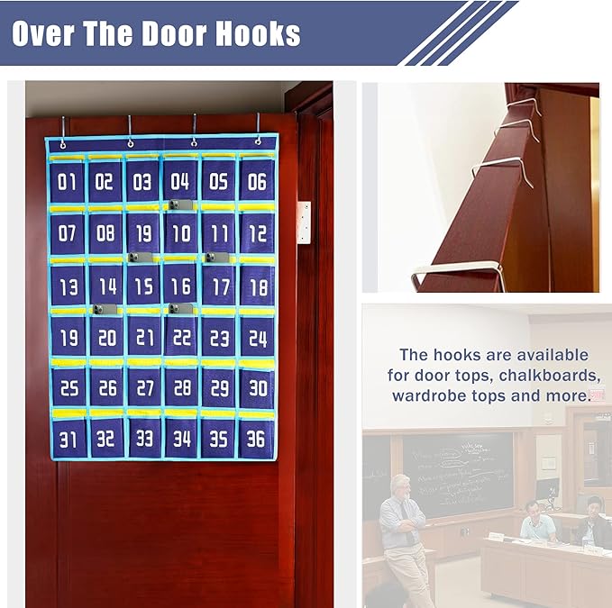 Loghot Numbered Classroom Sundries Closet Pocket Chart for Cell Phones Holder Wall Door Hanging Organizer (36 Pockets Blue 2Pc)