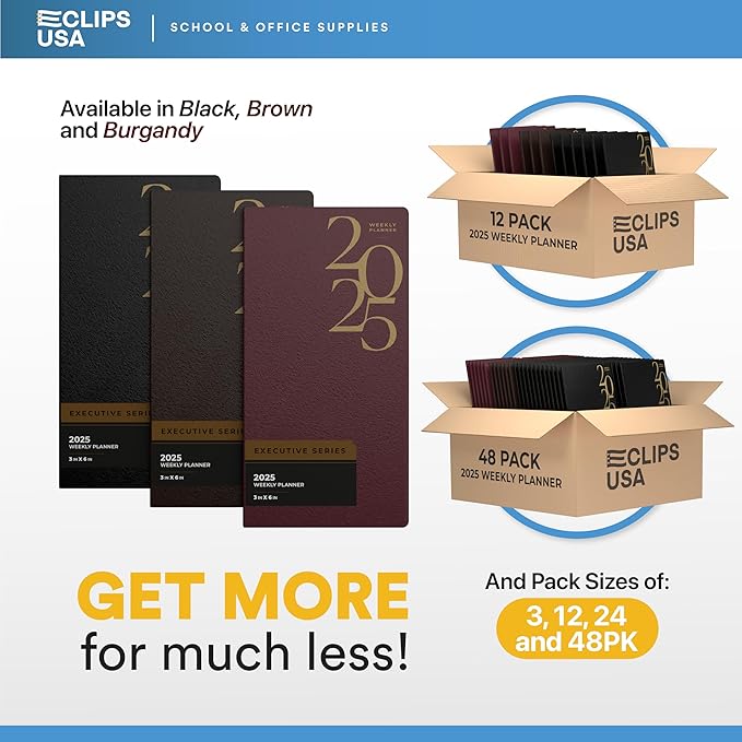 Weekly Planner 2025, Planner, 2025 Weekly Planner, 2025 Planner Weekly And Monthly, 3” x 6”, Weekly Pages, 12 Black 6 Brown 6 Burgundy, (24 Pack, 3 X 6)