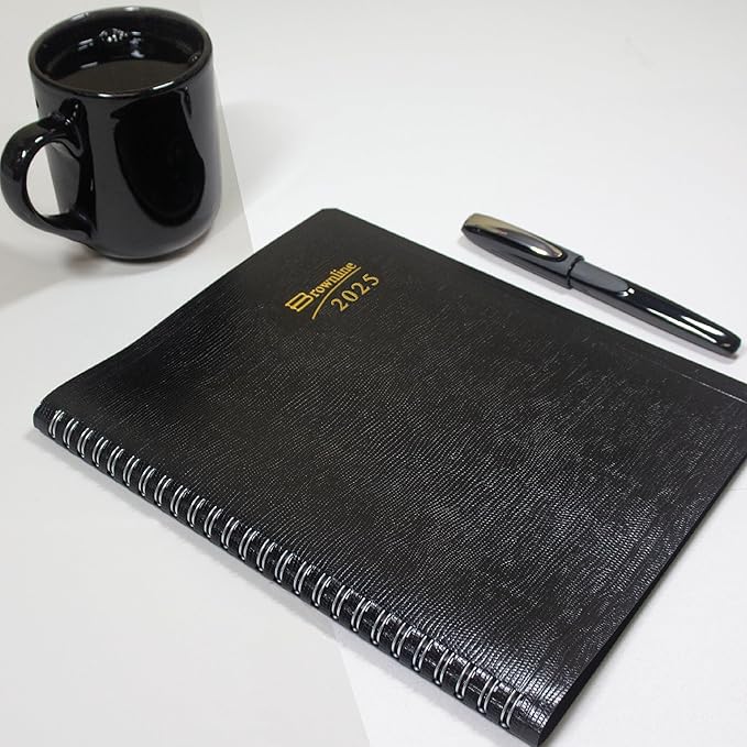 Brownline® 2025 Essential Monthly Planner, 14 Months, December 2024 to January 2026, Twin-Wire Binding, 8.875" x 7.125", Black (CB1200.BLK-25)