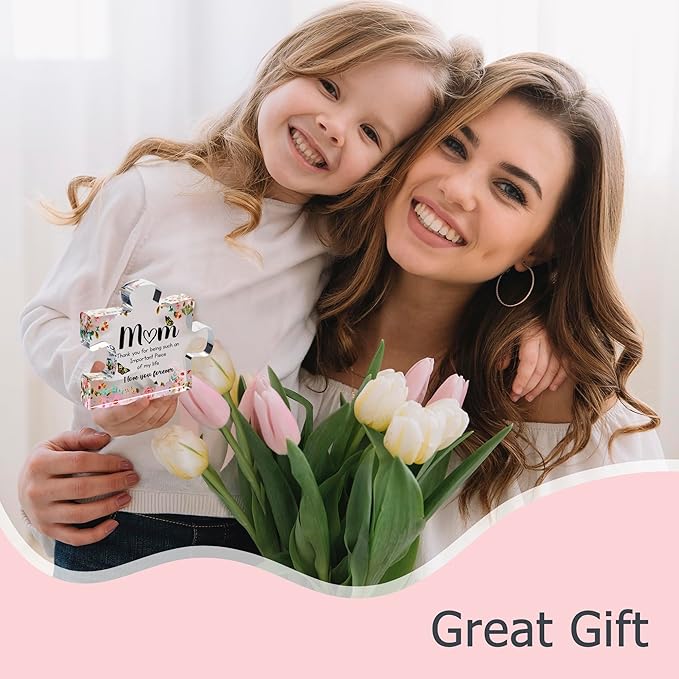 VELENTI Gifts for Mom - Cute Engraved Acrylic Block Puzzle Piece - Adorable Mum Gift from Son, Daughter - Fun Christmas, Mothers Day, Retirement Gift Idea - Fancy Decoration Piece for Home, Office