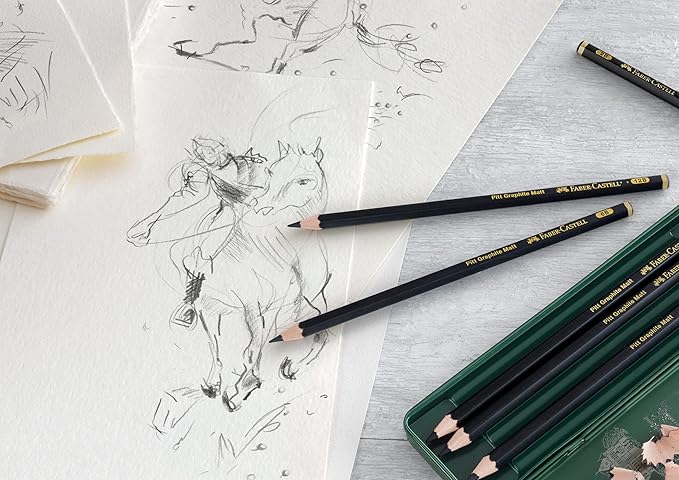 Faber-Castell Pitt Graphite Matte Pencil Set, Metal Tin of 6 Graphite Pencils, Sketching and Drawing Pencil Set (B, 4B, 6B, 8B, 10B, 12B)