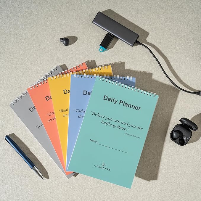 Daily Planner Notebook, To Do List Notepad, Spiral Notebook, Undated-52 Sheets-6.5" x 9.8" Checklist, Notebooks for Work, Personal Organizer Notepad, Daily Task Notebook (Yellow)
