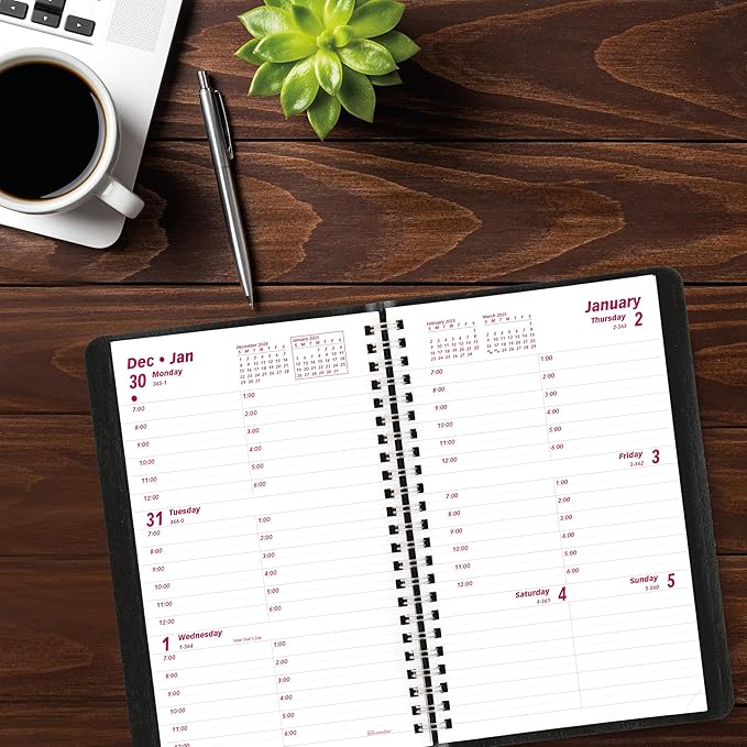Brownline® 2025 Essential Weekly Planner, Appointment Book, 12 Months, January to December, Twin-Wire Binding, 8" x 5", Black (CB75.BLK-25)