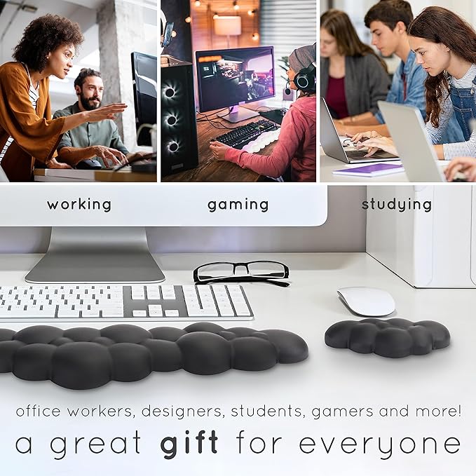 Qloud Cloud Wrist Rest Keyboard Wrist Rest for Computer Keyboard Pad, Cloud Keyboard Wrist Rest, Wrist Pad for Keyboard, Memory Foam, Non Slip Base, Comes with Mouse Pad - Yellow