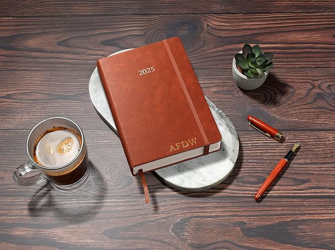 Wykeham's Executive 2025 Daily Journal Planner – Customization Available (Personalized Brown, 8.5"×5.5")