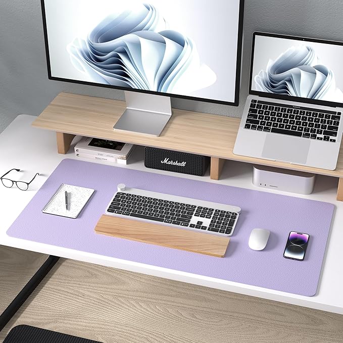 Aothia Leather Desk Pad Protector, Mouse Pad, Office Desk Mat, Non-Slip PU Leather Desk Blotter, Laptop Desk Pad, Waterproof Desk Writing Pad for Office and Home (23.6" x 13.7", Lavender)